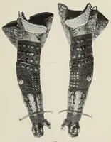 An illustration from Catalogue of arms and armor of old Japan : examples of the famous Miyochin's, and others celebrated for their work in metals : also sword guards, knife handles, pewter, carvings, brocades and other objects of interest to amateurs and connoisseurs :gathered on a recent visit to Japan by Bunkio Matsuki (1905)