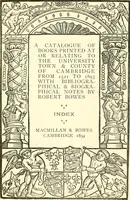 An illustration from A catalogue of books printed at or relating to the University, town & county of Cambridge, from 1521 to 1893, with bibliographical and biographical notes (1894)
