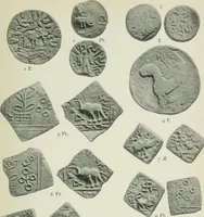 An illustration from Catalogue of the coins of the Andhra dynasty, the Western Ksatrapas, the Traikutaka dynasty, and the "Bodhi" dynasty (1908)