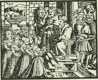 An illustration from Catalogue of an important library of rare and valuable books; incunabula typographica, mostly in original bindings; illustrated books of the XVIth and XVIIIth century; early Americana; Standard works on the fine arts; bibles and liturgical books; fine bindings; Judaica; early books on geography, etc., including Hypnerotomachia Poliphili, 1499; Schatzbehalter, 1491; Terentius, Venezia, 1497; Valturius, 1483; Dürers Hroswitha, Proportion a.o. Holbeins Dance of Death, 1538; The first Holbein Bible; Theuerdank, 1519; Monument du Costume; Janscha-Ziegler, Rheinansichten, etc (1900)