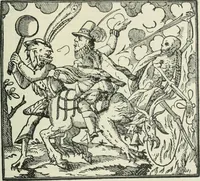 An illustration from Catalogue of an important library of rare and valuable books; incunabula typographica, mostly in original bindings; illustrated books of the XVIth and XVIIIth century; early Americana; Standard works on the fine arts; bibles and liturgical books; fine bindings; Judaica; early books on geography, etc., including Hypnerotomachia Poliphili, 1499; Schatzbehalter, 1491; Terentius, Venezia, 1497; Valturius, 1483; Dürers Hroswitha, Proportion a.o. Holbeins Dance of Death, 1538; The first Holbein Bible; Theuerdank, 1519; Monument du Costume; Janscha-Ziegler, Rheinansichten, etc (1900)