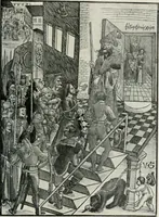 An illustration from Catalogue of an important library of rare and valuable books; incunabula typographica, mostly in original bindings; illustrated books of the XVIth and XVIIIth century; early Americana; Standard works on the fine arts; bibles and liturgical books; fine bindings; Judaica; early books on geography, etc., including Hypnerotomachia Poliphili, 1499; Schatzbehalter, 1491; Terentius, Venezia, 1497; Valturius, 1483; Dürers Hroswitha, Proportion a.o. Holbeins Dance of Death, 1538; The first Holbein Bible; Theuerdank, 1519; Monument du Costume; Janscha-Ziegler, Rheinansichten, etc (1900)