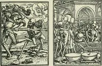 An illustration from Catalogue of an important library of rare and valuable books; incunabula typographica, mostly in original bindings; illustrated books of the XVIth and XVIIIth century; early Americana; Standard works on the fine arts; bibles and liturgical books; fine bindings; Judaica; early books on geography, etc., including Hypnerotomachia Poliphili, 1499; Schatzbehalter, 1491; Terentius, Venezia, 1497; Valturius, 1483; Dürers Hroswitha, Proportion a.o. Holbeins Dance of Death, 1538; The first Holbein Bible; Theuerdank, 1519; Monument du Costume; Janscha-Ziegler, Rheinansichten, etc (1900)