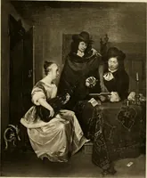 An illustration from A catalogue raisonné of the works of the most eminent Dutch, Flemish, and French painters : in which is included a short biographical notice of the artists, with a copious description of their principal pictures; a statement of the prices at which such pictures have been sold at public sales on the continent and in England; a reference to the galleries and private collections, in which a large portion are at present; and the names of the artists by whom they have been engraved; to which is added, a brief notice of the scholars & imitators of the great masters of the above schools (1908)