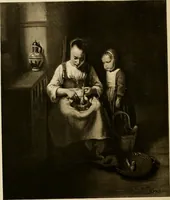 An illustration from A catalogue raisonné of the works of the most eminent Dutch, Flemish, and French painters : in which is included a short biographical notice of the artists, with a copious description of their principal pictures; a statement of the prices at which such pictures have been sold at public sales on the continent and in England; a reference to the galleries and private collections, in which a large portion are at present; and the names of the artists by whom they have been engraved; to which is added, a brief notice of the scholars & imitators of the great masters of the above schools (1908)