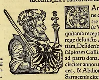 An illustration from Catalogus annorum et principum siue monarcharum mundi geminus plerisque in locis obscurioribus illustratus & in caelebrioribus locupletatus at[que] à mendis, recognitione diligenti repurgatus, : cum accessione multorum aliorum quae in priori aeditione non continebantur, quemadmodum suis locis toto libro uidere licebit, ab homine condito, us[que] in praesentem, à nato Christo, millesimum quingentesimum & quinquagesimum annum deductus & continuatus, (1550)