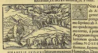 An illustration from Catalogus annorum et principum siue monarcharum mundi geminus plerisque in locis obscurioribus illustratus & in caelebrioribus locupletatus at[que] à mendis, recognitione diligenti repurgatus, : cum accessione multorum aliorum quae in priori aeditione non continebantur, quemadmodum suis locis toto libro uidere licebit, ab homine condito, us[que] in praesentem, à nato Christo, millesimum quingentesimum & quinquagesimum annum deductus & continuatus, (1550)