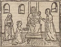 An illustration from Catalogus sanctorum [et] gestorum eoru[m] ex diuersis voluminibus collectus: editus a reuere[n]dissimo in [Christo] patre domino Petro de natalibus de venetijs dei gratia e[pisco]po Equilino (1506)