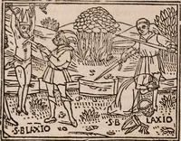 An illustration from Catalogus sanctorum [et] gestorum eoru[m] ex diuersis voluminibus collectus: editus a reuere[n]dissimo in [Christo] patre domino Petro de natalibus de venetijs dei gratia e[pisco]po Equilino (1506)