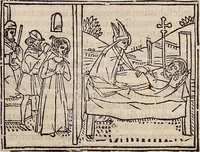 An illustration from Catalogus sanctorum [et] gestorum eoru[m] ex diuersis voluminibus collectus: editus a reuere[n]dissimo in [Christo] patre domino Petro de natalibus de venetijs dei gratia e[pisco]po Equilino (1506)