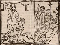 An illustration from Catalogus sanctorum [et] gestorum eoru[m] ex diuersis voluminibus collectus: editus a reuere[n]dissimo in [Christo] patre domino Petro de natalibus de venetijs dei gratia e[pisco]po Equilino (1506)