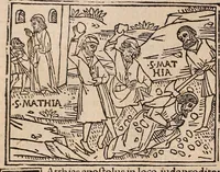 An illustration from Catalogus sanctorum [et] gestorum eoru[m] ex diuersis voluminibus collectus: editus a reuere[n]dissimo in [Christo] patre domino Petro de natalibus de venetijs dei gratia e[pisco]po Equilino (1506)