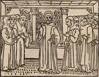 An illustration from Catalogus sanctorum [et] gestorum eoru[m] ex diuersis voluminibus collectus: editus a reuere[n]dissimo in [Christo] patre domino Petro de natalibus de venetijs dei gratia e[pisco]po Equilino (1506)