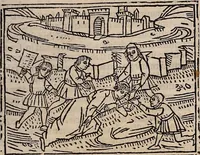 An illustration from Catalogus sanctorum [et] gestorum eoru[m] ex diuersis voluminibus collectus: editus a reuere[n]dissimo in [Christo] patre domino Petro de natalibus de venetijs dei gratia e[pisco]po Equilino (1506)