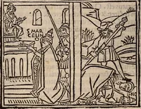 An illustration from Catalogus sanctorum [et] gestorum eoru[m] ex diuersis voluminibus collectus: editus a reuere[n]dissimo in [Christo] patre domino Petro de natalibus de venetijs dei gratia e[pisco]po Equilino (1506)