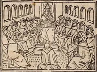 An illustration from Catalogus sanctorum [et] gestorum eoru[m] ex diuersis voluminibus collectus: editus a reuere[n]dissimo in [Christo] patre domino Petro de natalibus de venetijs dei gratia e[pisco]po Equilino (1506)