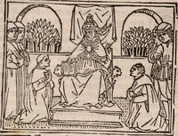 An illustration from Catalogus sanctorum [et] gestorum eoru[m] ex diuersis voluminibus collectus: editus a reuere[n]dissimo in [Christo] patre domino Petro de natalibus de venetijs dei gratia e[pisco]po Equilino (1506)