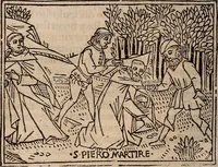 An illustration from Catalogus sanctorum [et] gestorum eoru[m] ex diuersis voluminibus collectus: editus a reuere[n]dissimo in [Christo] patre domino Petro de natalibus de venetijs dei gratia e[pisco]po Equilino (1506)