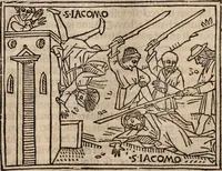 An illustration from Catalogus sanctorum [et] gestorum eoru[m] ex diuersis voluminibus collectus: editus a reuere[n]dissimo in [Christo] patre domino Petro de natalibus de venetijs dei gratia e[pisco]po Equilino (1506)