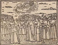 An illustration from Catalogus sanctorum [et] gestorum eoru[m] ex diuersis voluminibus collectus: editus a reuere[n]dissimo in [Christo] patre domino Petro de natalibus de venetijs dei gratia e[pisco]po Equilino (1506)