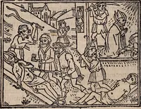 An illustration from Catalogus sanctorum [et] gestorum eoru[m] ex diuersis voluminibus collectus: editus a reuere[n]dissimo in [Christo] patre domino Petro de natalibus de venetijs dei gratia e[pisco]po Equilino (1506)