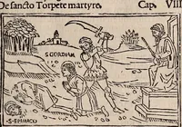 An illustration from Catalogus sanctorum [et] gestorum eoru[m] ex diuersis voluminibus collectus: editus a reuere[n]dissimo in [Christo] patre domino Petro de natalibus de venetijs dei gratia e[pisco]po Equilino (1506)