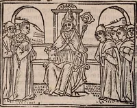 An illustration from Catalogus sanctorum [et] gestorum eoru[m] ex diuersis voluminibus collectus: editus a reuere[n]dissimo in [Christo] patre domino Petro de natalibus de venetijs dei gratia e[pisco]po Equilino (1506)