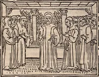 An illustration from Catalogus sanctorum [et] gestorum eoru[m] ex diuersis voluminibus collectus: editus a reuere[n]dissimo in [Christo] patre domino Petro de natalibus de venetijs dei gratia e[pisco]po Equilino (1506)