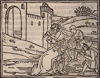 An illustration from Catalogus sanctorum [et] gestorum eoru[m] ex diuersis voluminibus collectus: editus a reuere[n]dissimo in [Christo] patre domino Petro de natalibus de venetijs dei gratia e[pisco]po Equilino (1506)
