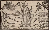 An illustration from Catalogus sanctorum [et] gestorum eoru[m] ex diuersis voluminibus collectus: editus a reuere[n]dissimo in [Christo] patre domino Petro de natalibus de venetijs dei gratia e[pisco]po Equilino (1506)