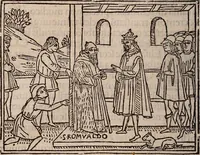 An illustration from Catalogus sanctorum [et] gestorum eoru[m] ex diuersis voluminibus collectus: editus a reuere[n]dissimo in [Christo] patre domino Petro de natalibus de venetijs dei gratia e[pisco]po Equilino (1506)