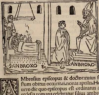 An illustration from Catalogus sanctorum [et] gestorum eoru[m] ex diuersis voluminibus collectus: editus a reuere[n]dissimo in [Christo] patre domino Petro de natalibus de venetijs dei gratia e[pisco]po Equilino (1506)