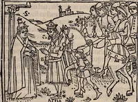 An illustration from Catalogus sanctorum [et] gestorum eoru[m] ex diuersis voluminibus collectus: editus a reuere[n]dissimo in [Christo] patre domino Petro de natalibus de venetijs dei gratia e[pisco]po Equilino (1506)