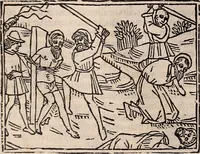 An illustration from Catalogus sanctorum [et] gestorum eoru[m] ex diuersis voluminibus collectus: editus a reuere[n]dissimo in [Christo] patre domino Petro de natalibus de venetijs dei gratia e[pisco]po Equilino (1506)