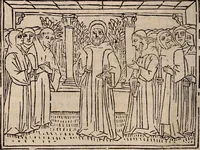 An illustration from Catalogus sanctorum [et] gestorum eoru[m] ex diuersis voluminibus collectus: editus a reuere[n]dissimo in [Christo] patre domino Petro de natalibus de venetijs dei gratia e[pisco]po Equilino (1506)