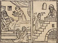 An illustration from Catalogus sanctorum [et] gestorum eoru[m] ex diuersis voluminibus collectus: editus a reuere[n]dissimo in [Christo] patre domino Petro de natalibus de venetijs dei gratia e[pisco]po Equilino (1506)