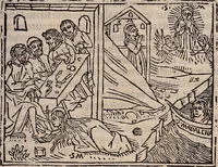 An illustration from Catalogus sanctorum [et] gestorum eoru[m] ex diuersis voluminibus collectus: editus a reuere[n]dissimo in [Christo] patre domino Petro de natalibus de venetijs dei gratia e[pisco]po Equilino (1506)