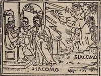 An illustration from Catalogus sanctorum [et] gestorum eoru[m] ex diuersis voluminibus collectus: editus a reuere[n]dissimo in [Christo] patre domino Petro de natalibus de venetijs dei gratia e[pisco]po Equilino (1506)