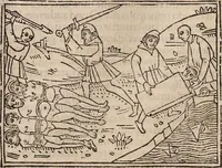 An illustration from Catalogus sanctorum [et] gestorum eoru[m] ex diuersis voluminibus collectus: editus a reuere[n]dissimo in [Christo] patre domino Petro de natalibus de venetijs dei gratia e[pisco]po Equilino (1506)