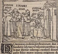 An illustration from Catalogus sanctorum [et] gestorum eoru[m] ex diuersis voluminibus collectus: editus a reuere[n]dissimo in [Christo] patre domino Petro de natalibus de venetijs dei gratia e[pisco]po Equilino (1506)