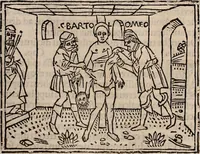 An illustration from Catalogus sanctorum [et] gestorum eoru[m] ex diuersis voluminibus collectus: editus a reuere[n]dissimo in [Christo] patre domino Petro de natalibus de venetijs dei gratia e[pisco]po Equilino (1506)
