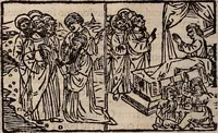 An illustration from Catalogus sanctorum [et] gestorum eoru[m] ex diuersis voluminibus collectus: editus a reuere[n]dissimo in [Christo] patre domino Petro de natalibus de venetijs dei gratia e[pisco]po Equilino (1506)