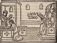 An illustration from Catalogus sanctorum [et] gestorum eoru[m] ex diuersis voluminibus collectus: editus a reuere[n]dissimo in [Christo] patre domino Petro de natalibus de venetijs dei gratia e[pisco]po Equilino (1506)