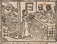 An illustration from Catalogus sanctorum [et] gestorum eoru[m] ex diuersis voluminibus collectus: editus a reuere[n]dissimo in [Christo] patre domino Petro de natalibus de venetijs dei gratia e[pisco]po Equilino (1506)