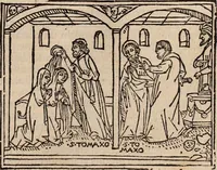 An illustration from Catalogus sanctorum [et] gestorum eoru[m] ex diuersis voluminibus collectus: editus a reuere[n]dissimo in [Christo] patre domino Petro de natalibus de venetijs dei gratia e[pisco]po Equilino (1506)