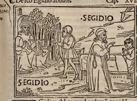 An illustration from Catalogus sanctorum [et] gestorum eoru[m] ex diuersis voluminibus collectus: editus a reuere[n]dissimo in [Christo] patre domino Petro de natalibus de venetijs dei gratia e[pisco]po Equilino (1506)