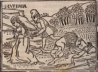 An illustration from Catalogus sanctorum [et] gestorum eoru[m] ex diuersis voluminibus collectus: editus a reuere[n]dissimo in [Christo] patre domino Petro de natalibus de venetijs dei gratia e[pisco]po Equilino (1506)