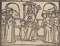An illustration from Catalogus sanctorum [et] gestorum eoru[m] ex diuersis voluminibus collectus: editus a reuere[n]dissimo in [Christo] patre domino Petro de natalibus de venetijs dei gratia e[pisco]po Equilino (1506)