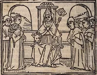 An illustration from Catalogus sanctorum [et] gestorum eoru[m] ex diuersis voluminibus collectus: editus a reuere[n]dissimo in [Christo] patre domino Petro de natalibus de venetijs dei gratia e[pisco]po Equilino (1506)