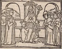 An illustration from Catalogus sanctorum [et] gestorum eoru[m] ex diuersis voluminibus collectus: editus a reuere[n]dissimo in [Christo] patre domino Petro de natalibus de venetijs dei gratia e[pisco]po Equilino (1506)